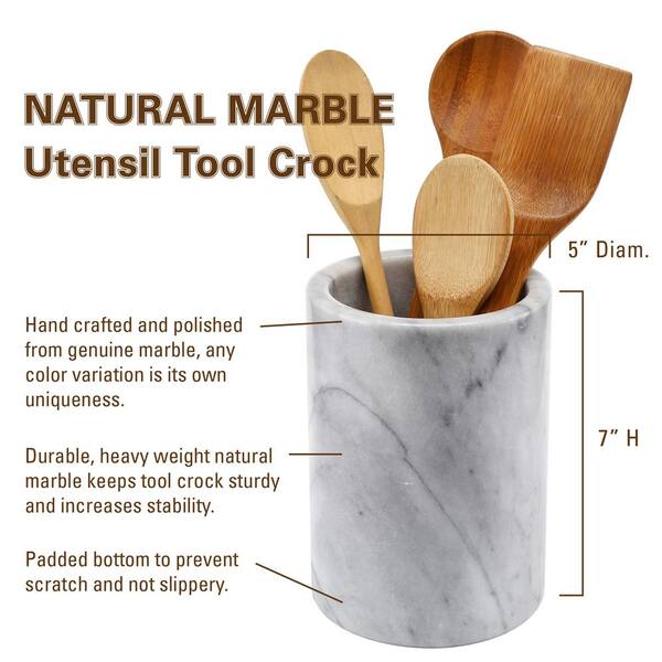 Natural White Marble Tool Crock, Utensil Holder Natural White Marble Tool Crock, Utensil Holder