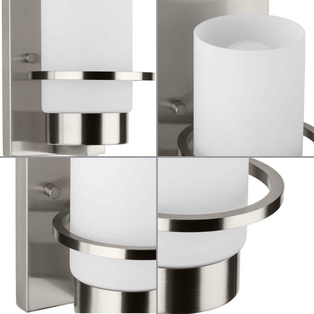 Brushed Nickel Cylinder Vanity Light with Etched Glass Shade