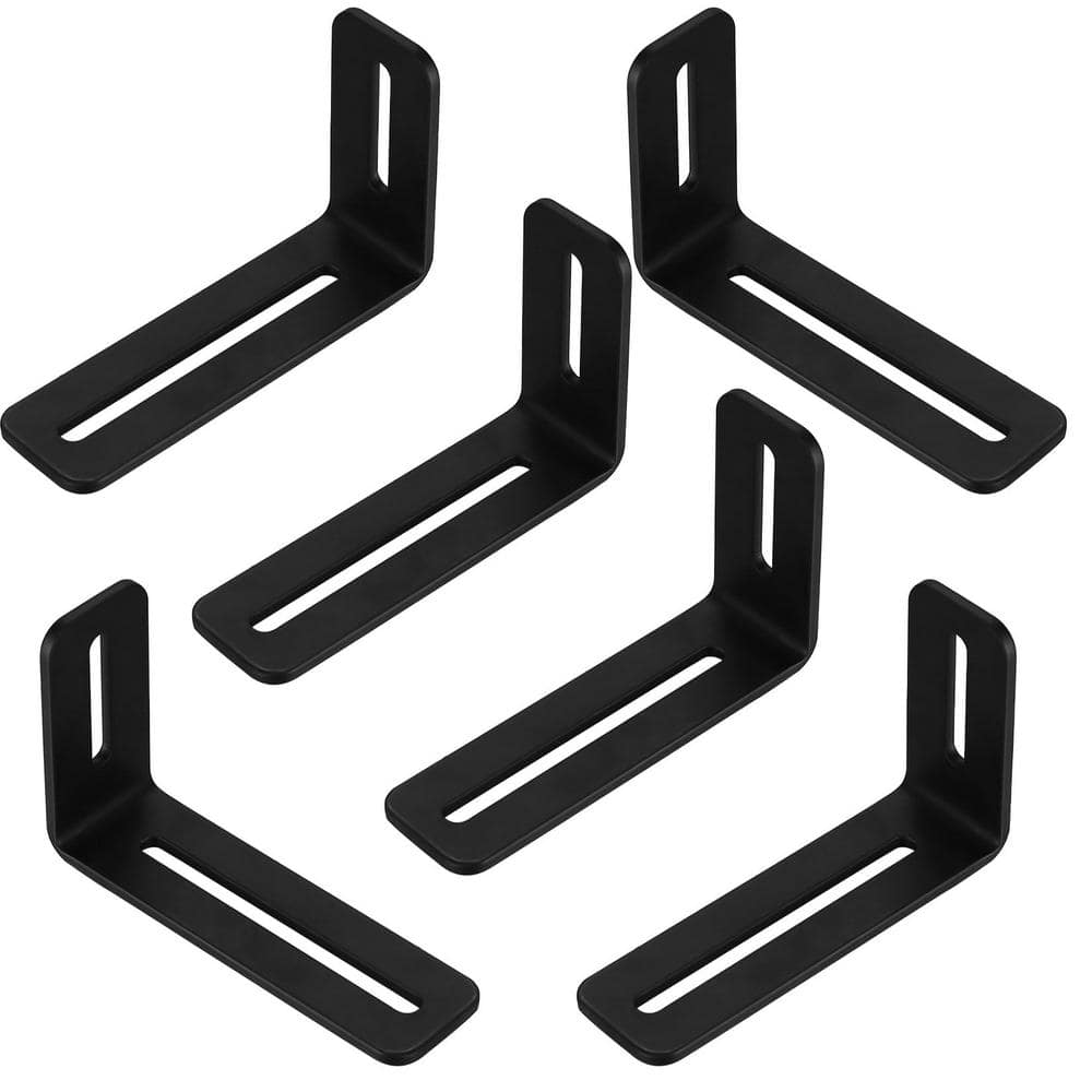 6 Pcs Black L Shaped Bracket with 2 Slots Holes, Adjustable 4 in. x 2 in. S