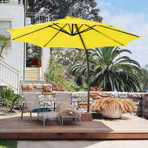 11 ft. L Outdoor Aluminum Curvy Cantilever Offset Hanging Patio Umbrella with Sandbag Base and Cover in Yellow
