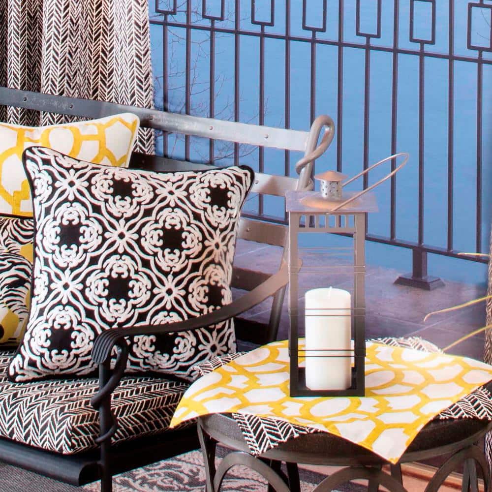 Black and White Embroidered Square Outdoor Pillow
