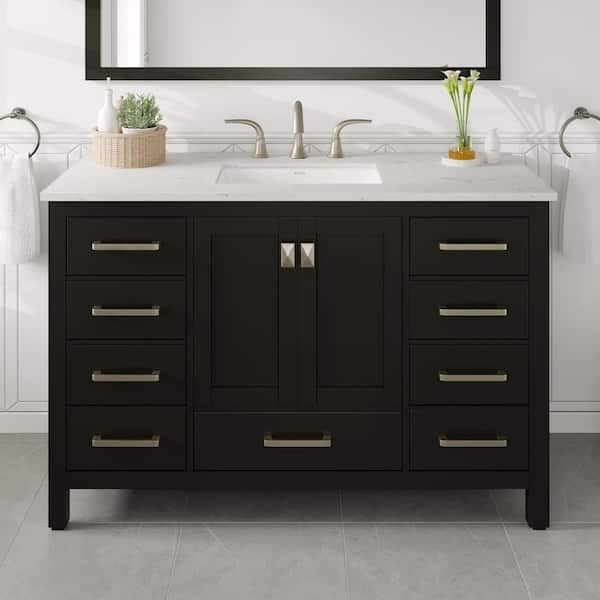 Aberdeen 48 in. Single Sink Espresso Bath Vanity with White Carrara Quartz Top (Assembled)