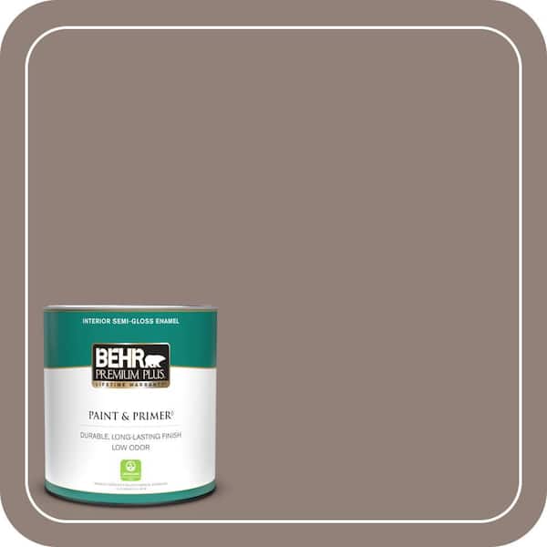 BEHR PREMIUM PLUS 1 qt. #BNC-22 Chocolate Chiffon Semi-Gloss Enamel Low Odor Interior Paint & Primer