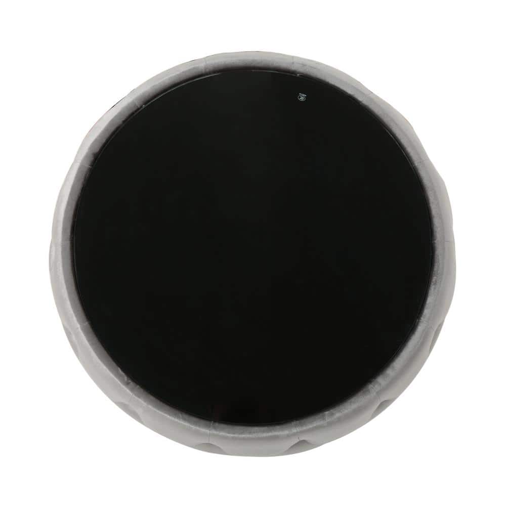 Elegant Round Glass-Top Velvet Ottoman Coffee Table