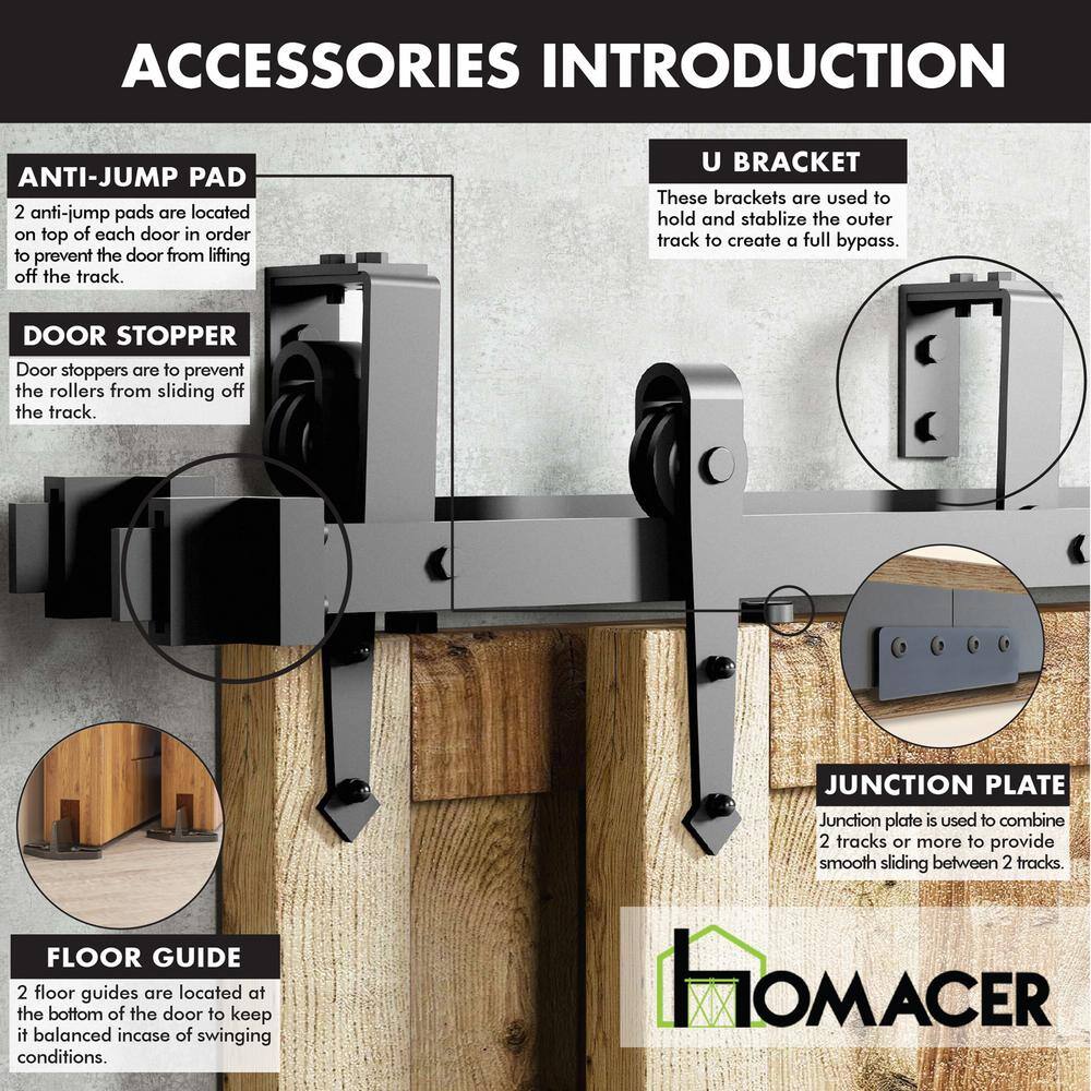 48-Inch Black Rustic Double Track Bypass Sliding Barn Door Hardware Kit