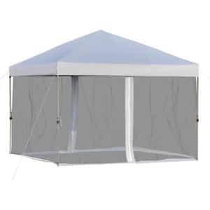 Portable Folding 10 ft. x 10 ft. White Tent Gazebo Pop-Up Canopy with Removable Sidewalls Mesh Curtains Carrying Bag