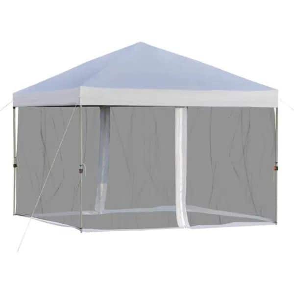 Unbranded Portable Folding 10 ft. x 10 ft. White Tent Gazebo Pop-Up Canopy with Removable Sidewalls Mesh Curtains Carrying Bag