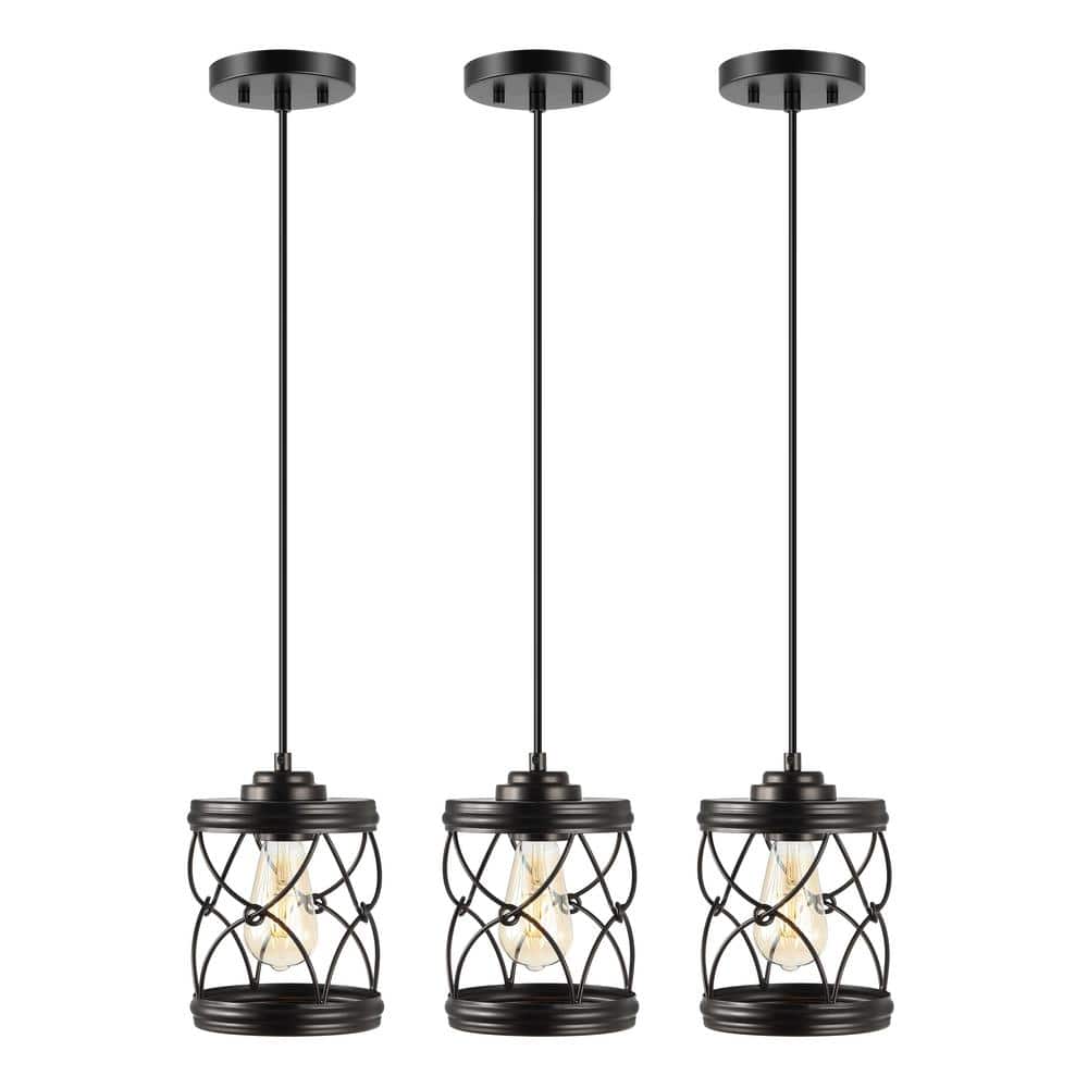 Marelle 6.5" Black Farmhouse Glass Jar LED Pendant Light Set