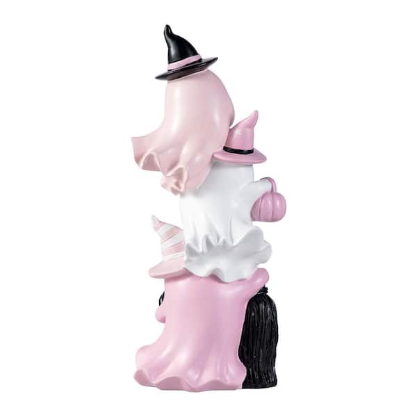 Glitzhome 12.75 in. H Halloween Polyresin Stacked Pink Ghost