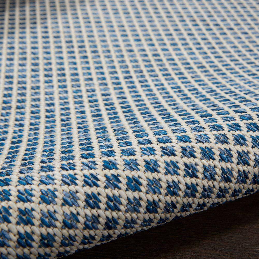 Ivory Blue Geometric 4' Square Synthetic Area Rug