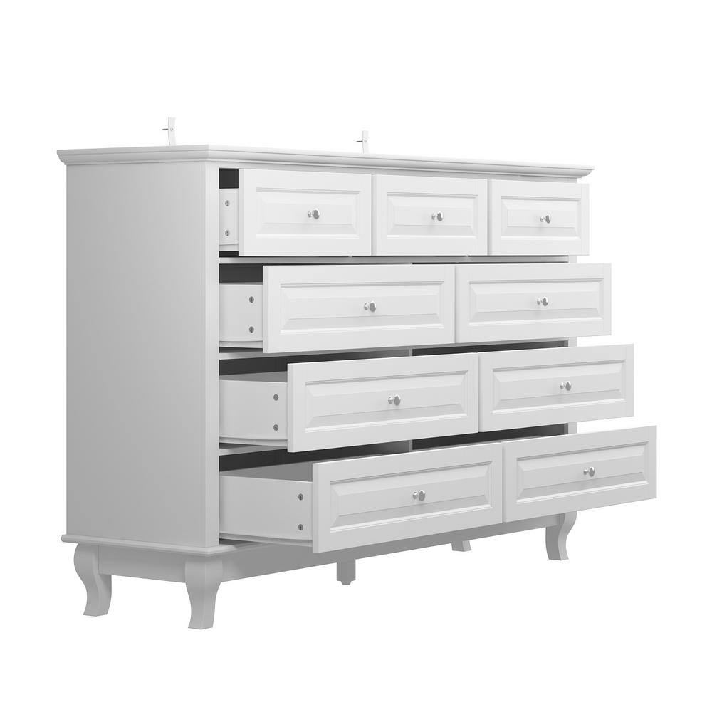 9-Drawer White Wood Dresser Bedroom Storage Cabinet Modern Style 37 in. H x 55.1 in. W x 15.7 in. D - thumbnail 5