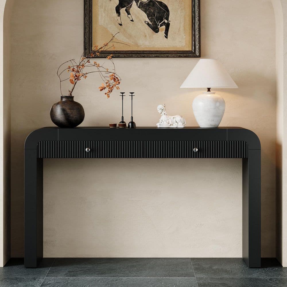 Harper Bright Designs 54" Rustic Console with Fluted Drawer