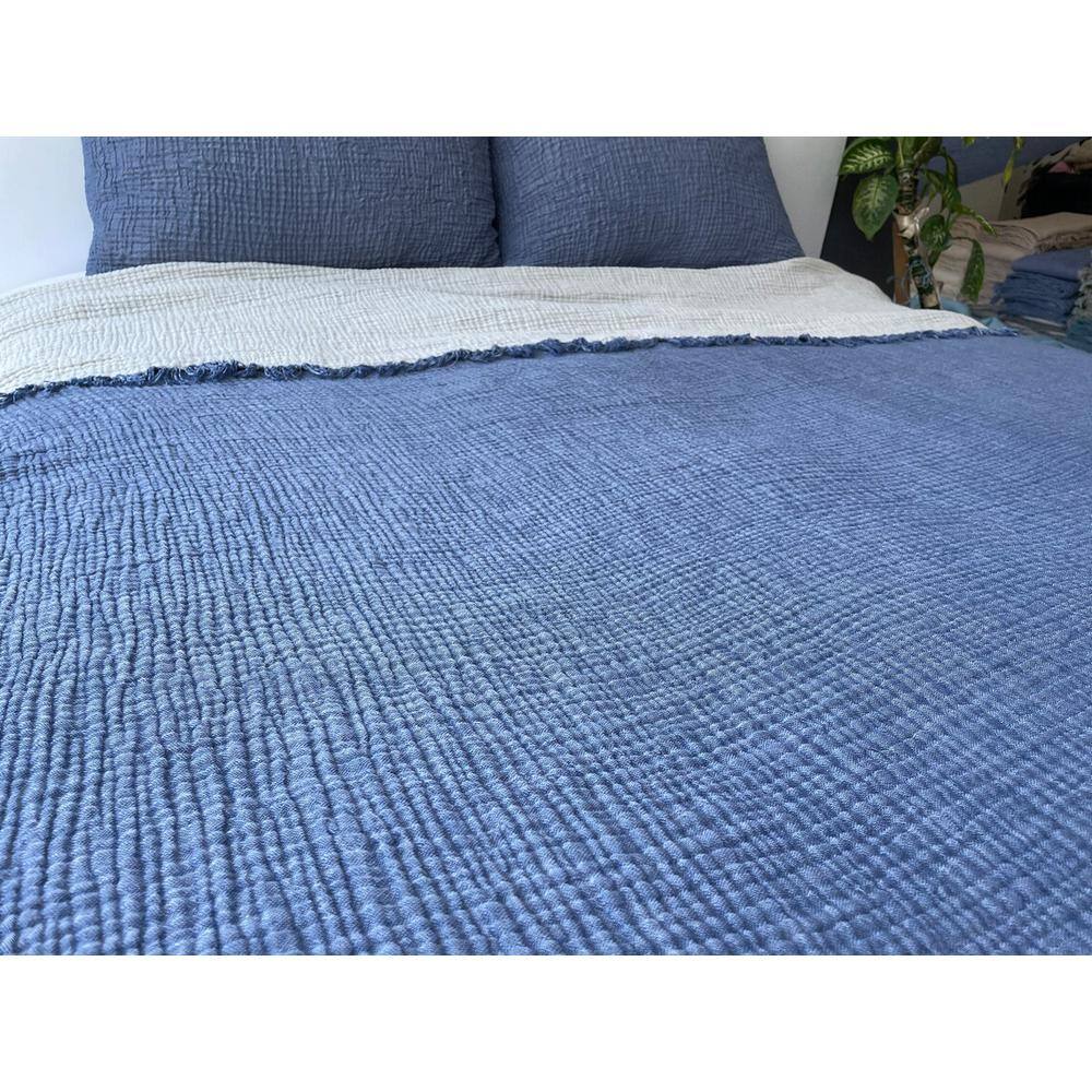 Twin Blue Organic Cotton Reversible Bedspread Set