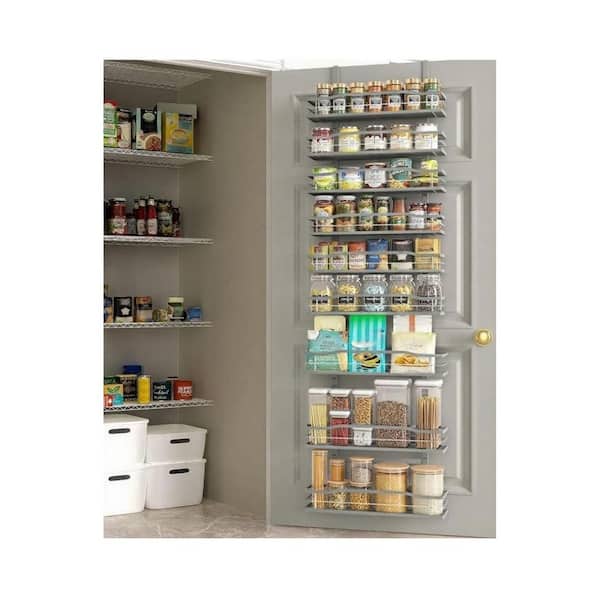9-Tier Over The Door Pantry Organizer and Storage, Hanging Basket Wall Spice Rack Seasoning Shelves, Gray