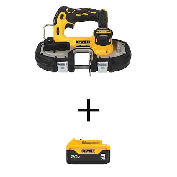 DEWALT ATOMIC 20V MAX Cordless Brushless Compact 1-3/4 in. Bandsaw and (1) 20V MAX Premium Lithium-Ion 5.0Ah Battery