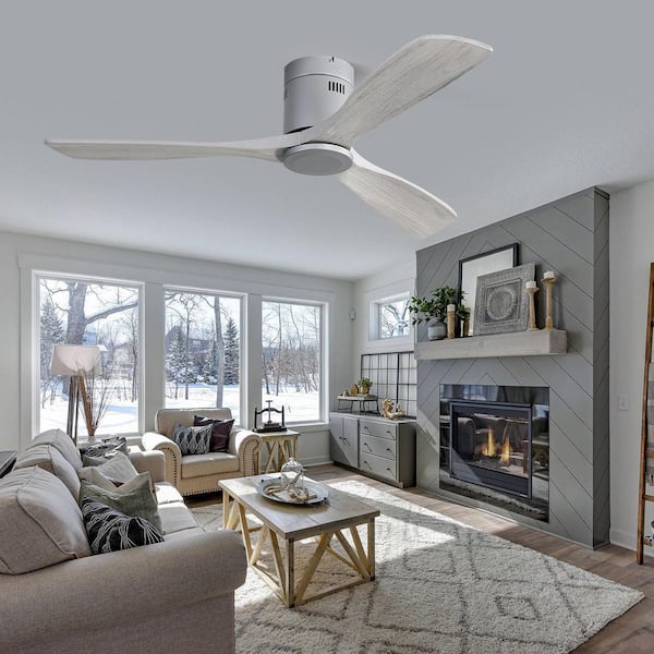 52 in. Indoor Silver Ceiling Fan with 3 Wood Blades, 6 Speeds Reversible DC Motor without Light