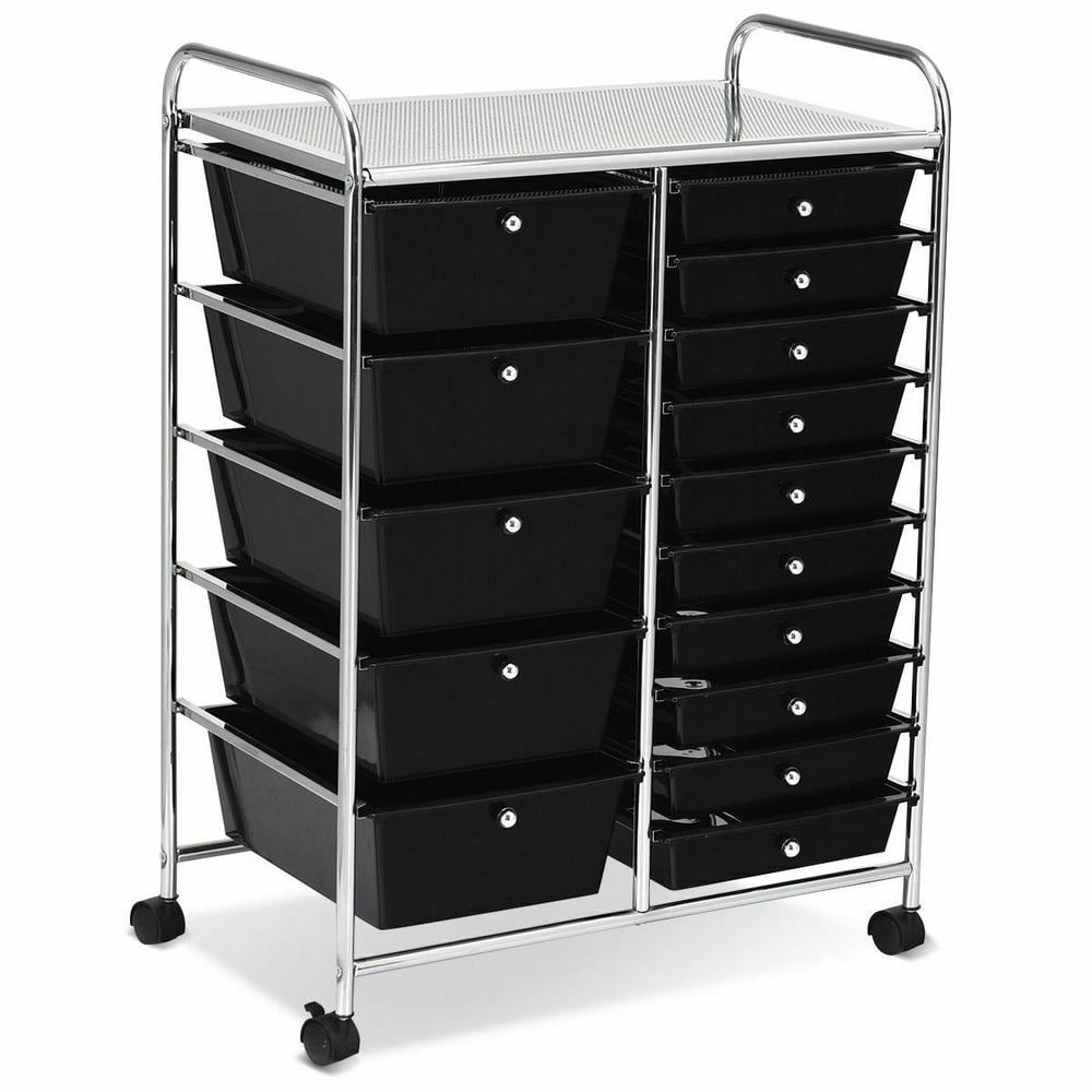Storage Drawer Carts, 15-Drawer Organizer with Wheels for Files  Arrangement, Scrapbook, Paper, Tools, Multipurpose Rolling Utility Cart for  School, Entryway, Garage, Office, Workshop, Black 