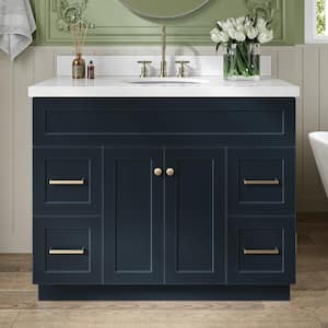 Hamlet 43 in. W x 22 in. D x 36 in. H Freestanding Bath Vanity in Midnight Blue with Pure White Quartz Top