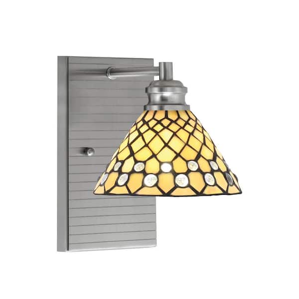 Unbranded Albany 1-Light Brushed Nickel 7 in. Wall Sconce with StarLight Art Glass Shade