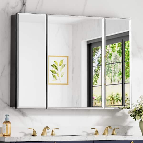 Belle 36 in. W x 30 in. H Rectangular Aluminum Medicine Cabinet with Mirror, Adjustable Shelf, Recessed or Surface Mount