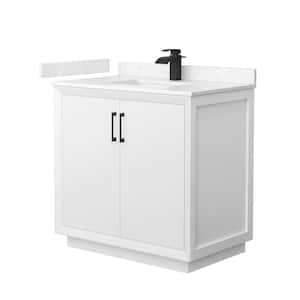 Strada 36 in. W x 22 in. D x 35 in. H Single Bath Vanity in White with Carrara Cultured Marble Top