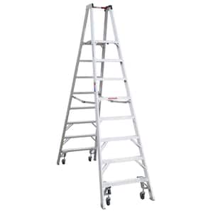 8 ft. Aluminum Platform Twin Step Ladder (14 ft. Reach Height) with Casters 300 lb. Load Capacity Type IA Duty Rating
