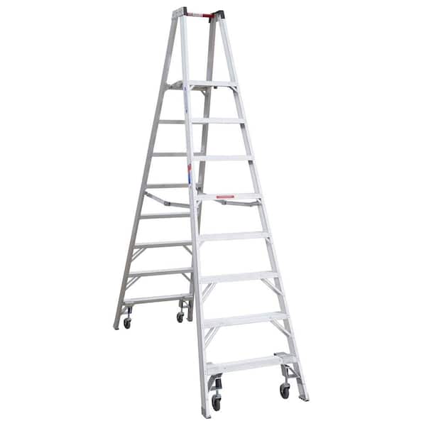 Werner 8 ft. Aluminum Platform Twin Step Ladder (14 ft. Reach Height) with Casters 300 lb. Load Capacity Type IA Duty Rating