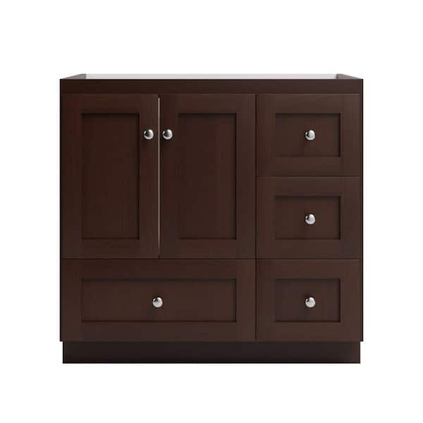Simplicity by Strasser Shaker 36 in. W x 21 in. D x 34.5 in. H Bath Vanity Cabinet without Top in Dark Alder