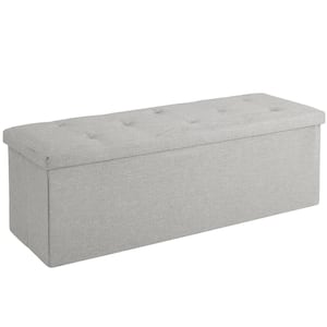 Ottoman Bench, Storage Chest, Linen Fabric Foot Rest Stool, 158L Storage Footstools, Gray Folding Storage Ottoman