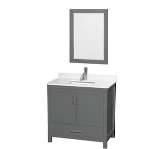 Sheffield 36 in. W x 22 in. D x 35 in. H Single Bath Vanity in Dark Gray with White Quartz Top and 24 in. Mirror