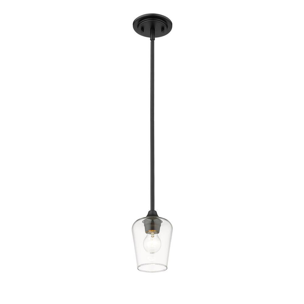 Elegant Mid Century Modern Mini-Pendant in Matte Black with Glass Shade