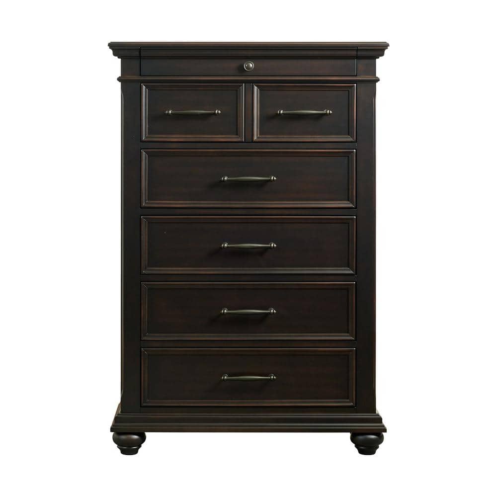 Transitional Brooks Black 6-Drawer Vertical Chest with Felt-Lined Top Drawer