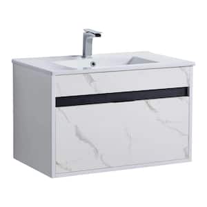 Alpine 30 in. W x 18.11 in. D x 19.75 in. H Bathroom Vanity Side Cabinet in White Marble with White Ceramic Top