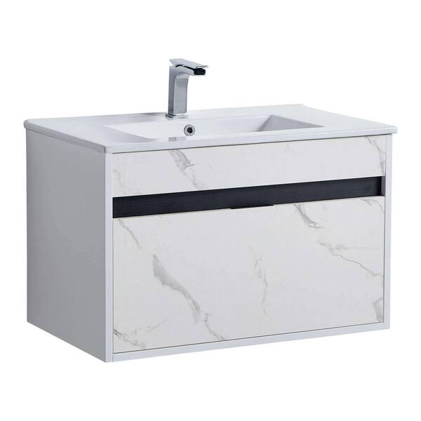 FINE FIXTURES Alpine 30 in. W x 18.11 in. D x 19.75 in. H Bathroom Vanity Side Cabinet in White Marble with White Ceramic Top