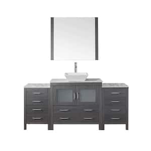 Dior 73 in. W Bath Vanity in Zebra Gray with Marble Vanity Top in White with Square Basin and Mirror