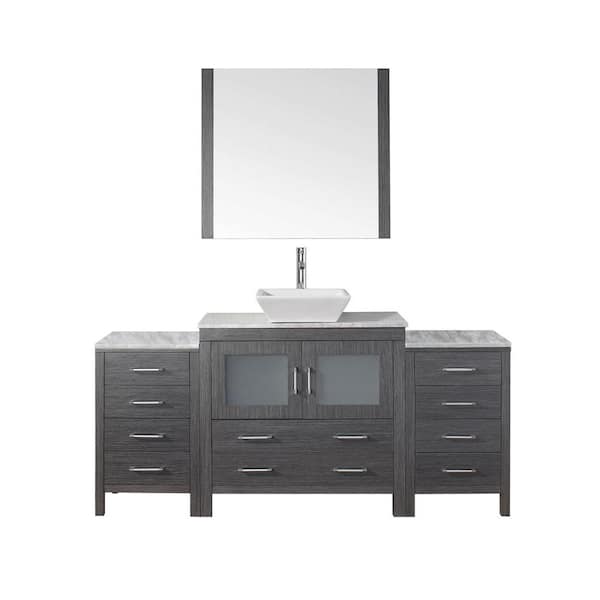 Virtu USA Dior 73 in. W Bath Vanity in Zebra Gray with Marble Vanity Top in White with Square Basin and Mirror