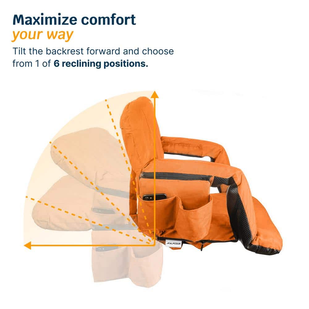 Orange Waterproof Reclining Stadium Seat with Armrests