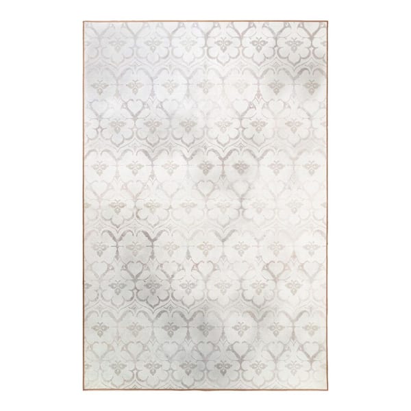 Leilani Damask Ivory/Beige Washable Rug 6 ft. x 9 ft. Area Rug