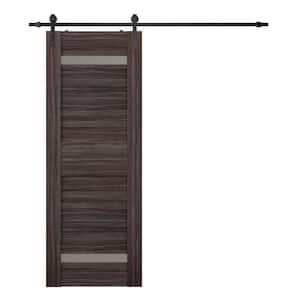 Imma 18 in. x 84 in. 2-Lite Frosted Glass Gray Oak Wood Composite Sliding Barn Door with Hardware Kit