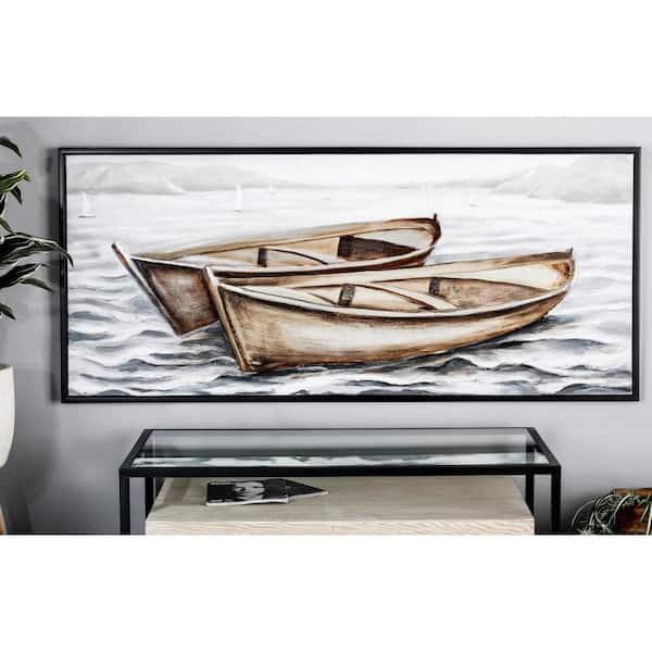Litton Lane 1- Panel Sail Boat Framed Wall Art with Black Frame 31 in. x 71 in.