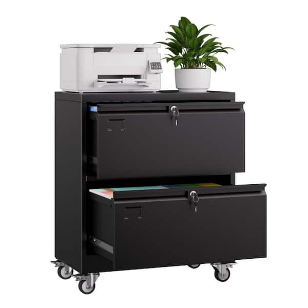 Hephastu 29 in. W x 34 in. H x 16 in. D Rolling 2-Drawer Metal Lateral File Storage Freestanding Cabinet in Black