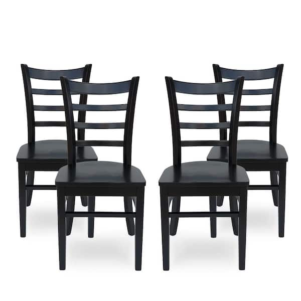 Noble House Prestage Matte Black Wood Parsons Chair (Set of 4)