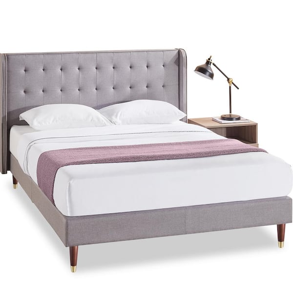 Zinus Benton Stone Grey Full, Upholstered Wingback Queen Bed
