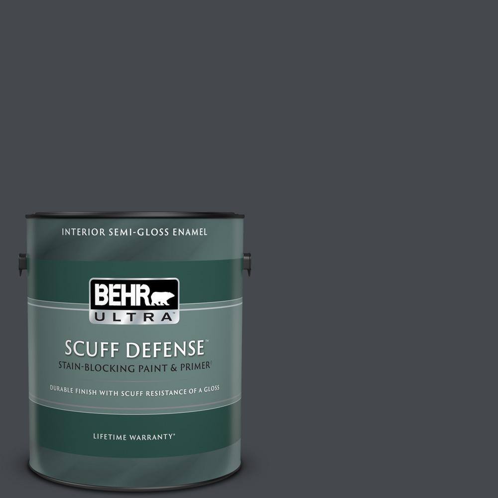 BEHR ULTRA 1 gal. #N490-7 Ink Black Extra Durable Semi-Gloss Enamel ...