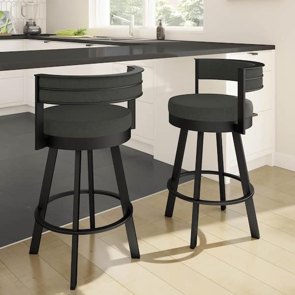 Nathan James Dahlia 26 in. Mid-Century Modern Black Metal Counter Height  Bar Stool with Low Back, and Light Gray Fabric Seat Cushions 21605 - The  Home Depot