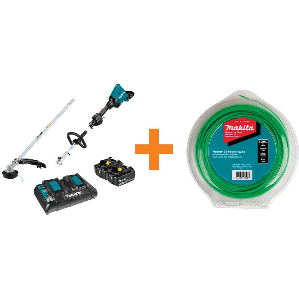 Makita LXT 18V X2 (36V) Brushless Couple Shaft Power Head Kit with Trimmer Attachment with Bonus Round Trimmer Line