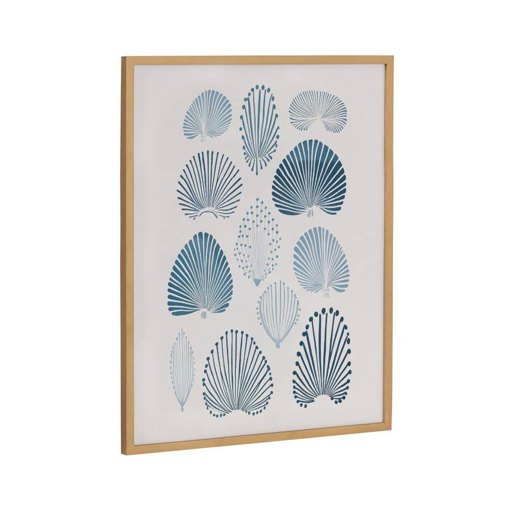 Gold Framed Abstract Coastal Blue Coral Print Wall Art, 16 x 20