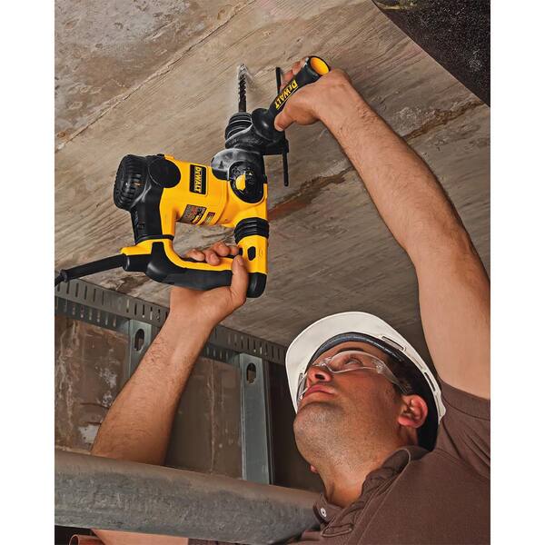 DEWALT - 8 Amp 1 in. Corded SDS-plus L-Shape Concrete/Masonry Rotary Hammer with SHOCKS, Case and Bonus 4-1/2 in. Angle Grinder