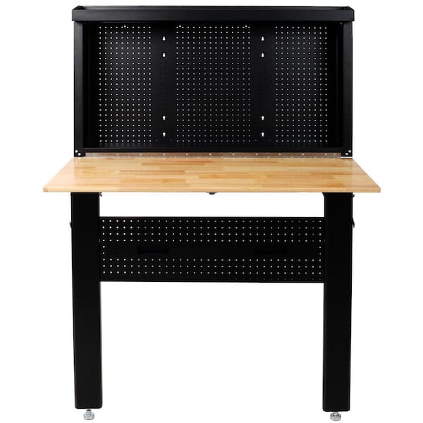 32.50 in. W x 47.25 in. D Wall Mounted Workbench, Work Table with Rubber Wood Top and Pegboard for Tools