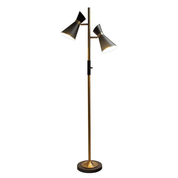 ElaineDoge 53 in Gold Industrial Farmhouse 1-Light Standard Floor Lamp for Living Room with Metal Shade